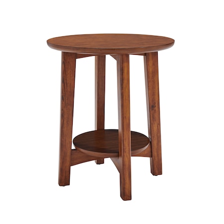 Alaterre Furniture Monterey 20" Round Mid-Century Modern Wood End Table, Warm Chestnut ANMT0170